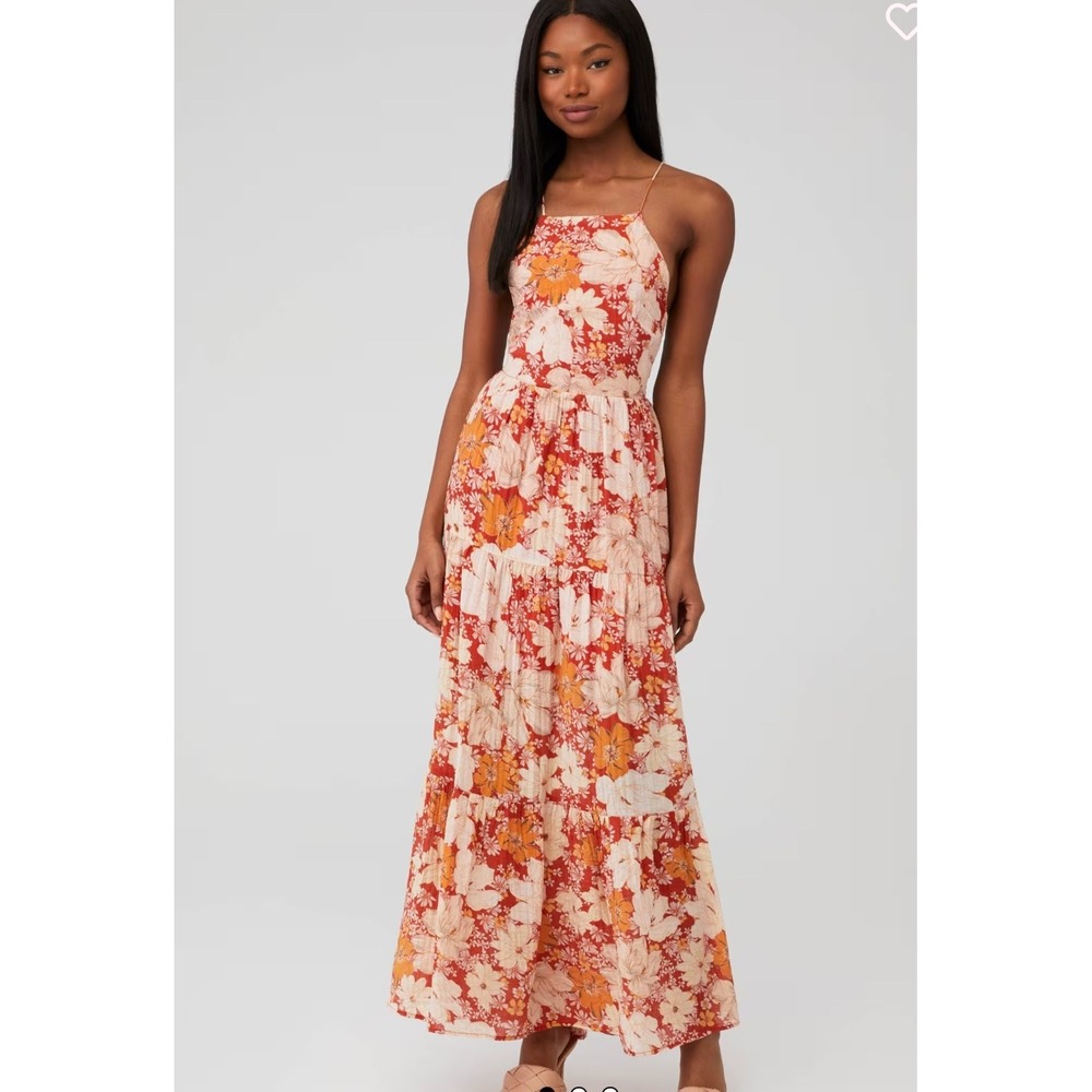 Minkpink Azar‎ Open Back Floral Boho Cottage Resort Orange Maxi Dress sz S